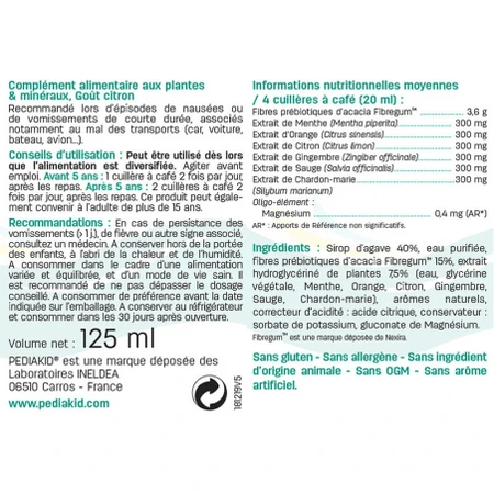 Jarabe para el mareo con sabor a menta, 125 ml, Pediakid