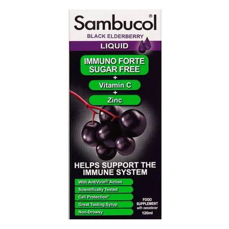 Jarabe sin azúcar con saúco negro, vitamina C y zinc Immuno Forte, 120 ml, Sambucol