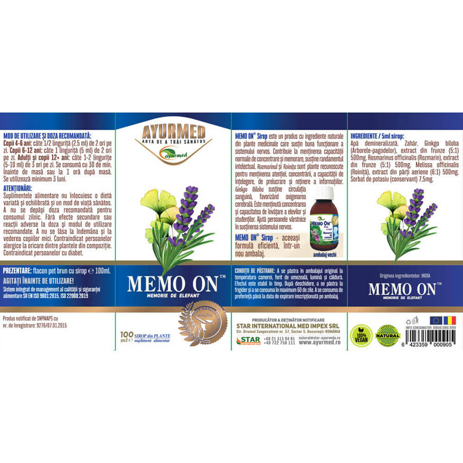 Memo On Syrup, 100 ml, Ayurmed