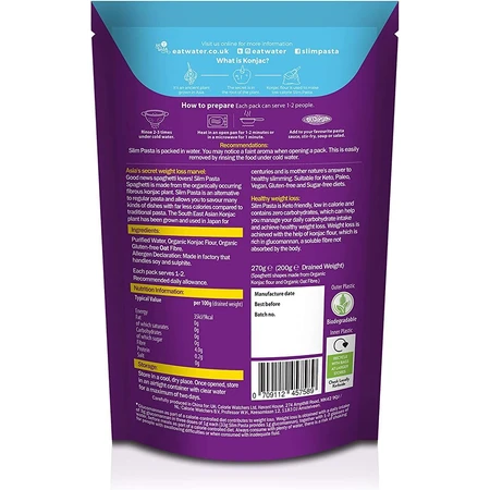 Spaghetti à base de farine de konjac biologique Slim Pasta, 270 g, No Sugar Shop