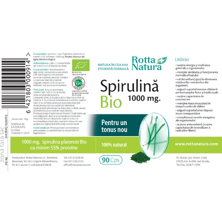 Spirulina Bio 1000 mg, 90 tabletten, Rotta Natura