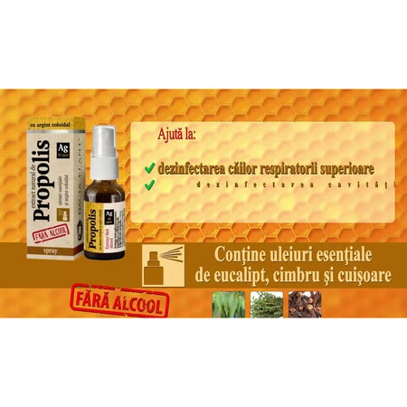 Natural propolis extract spray with colloidal silver, 20 ml, Dacia Plant
