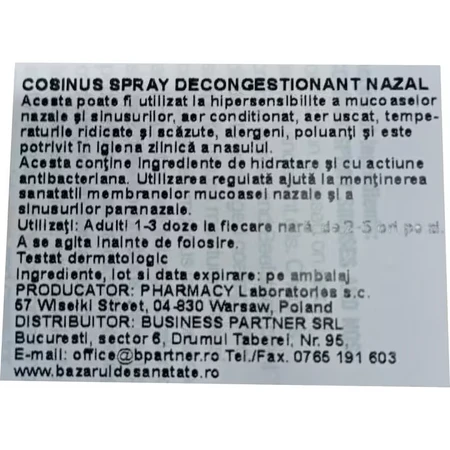 Spray décongestionnant nasal - Cosinus, 60 ml, Phamacy