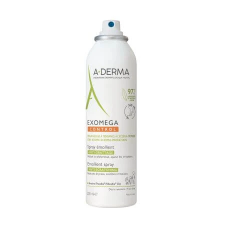 A-Derma Exomega Control Spray émollient anti-démangeaisons pour toutes les peaux sèches, 200 ml