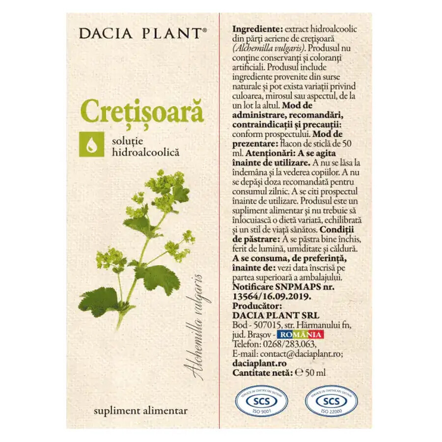 Tinctura de Cretisoara, 50 ml, Dacia Plant