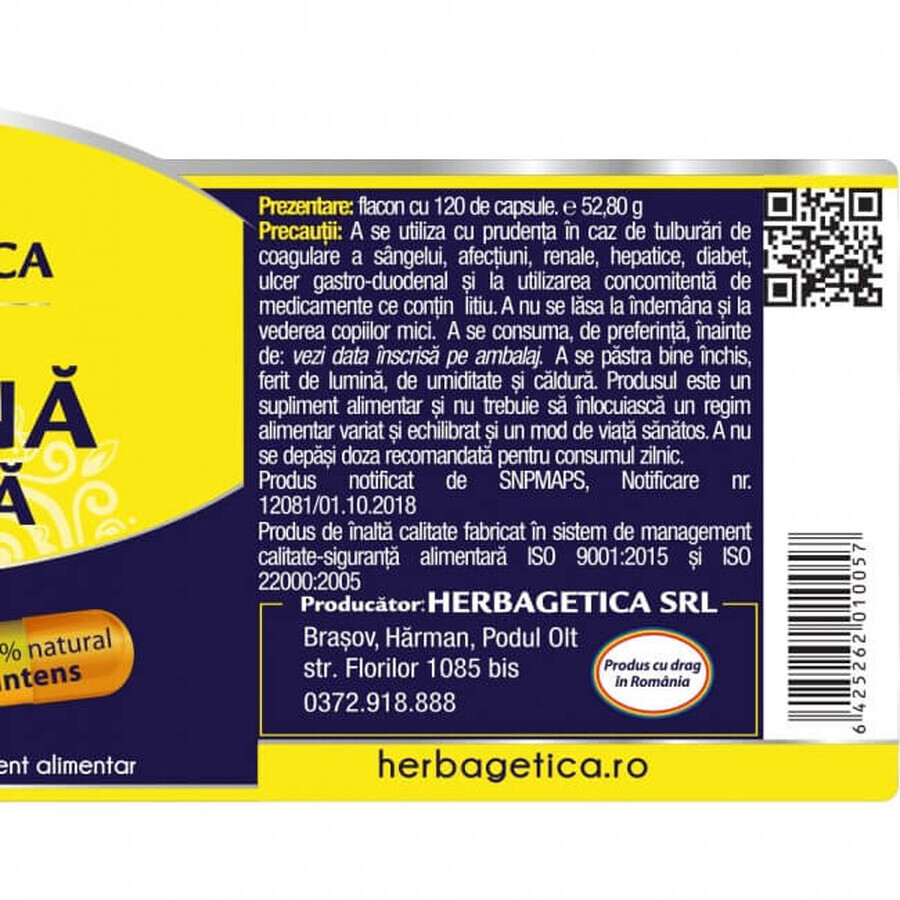 Aspirina Organică, 120 capsule, Herbagetica