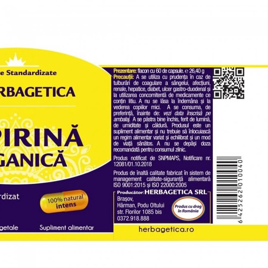 Organische Aspirine, 120 capsules, Herbagetica