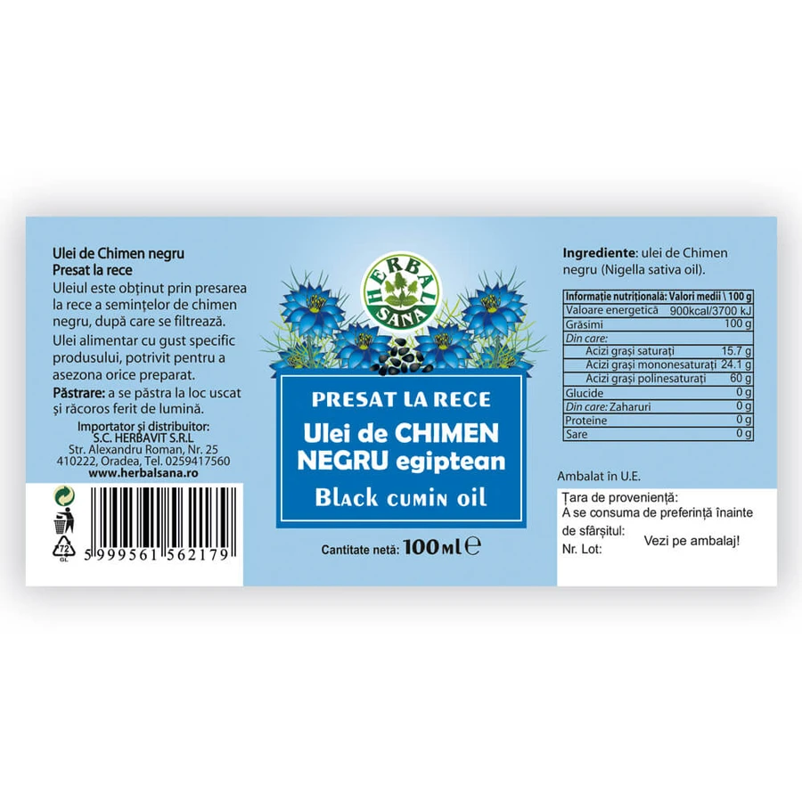 Egyptian Black Cumin Oil, cold pressed, 100 ml, Herbavit