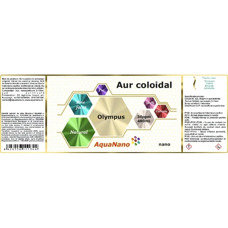 Aur coloidal Oro coloidal 30ppm AquaNano Olimpus, 480 ml, Sc Aghoras Ivent
