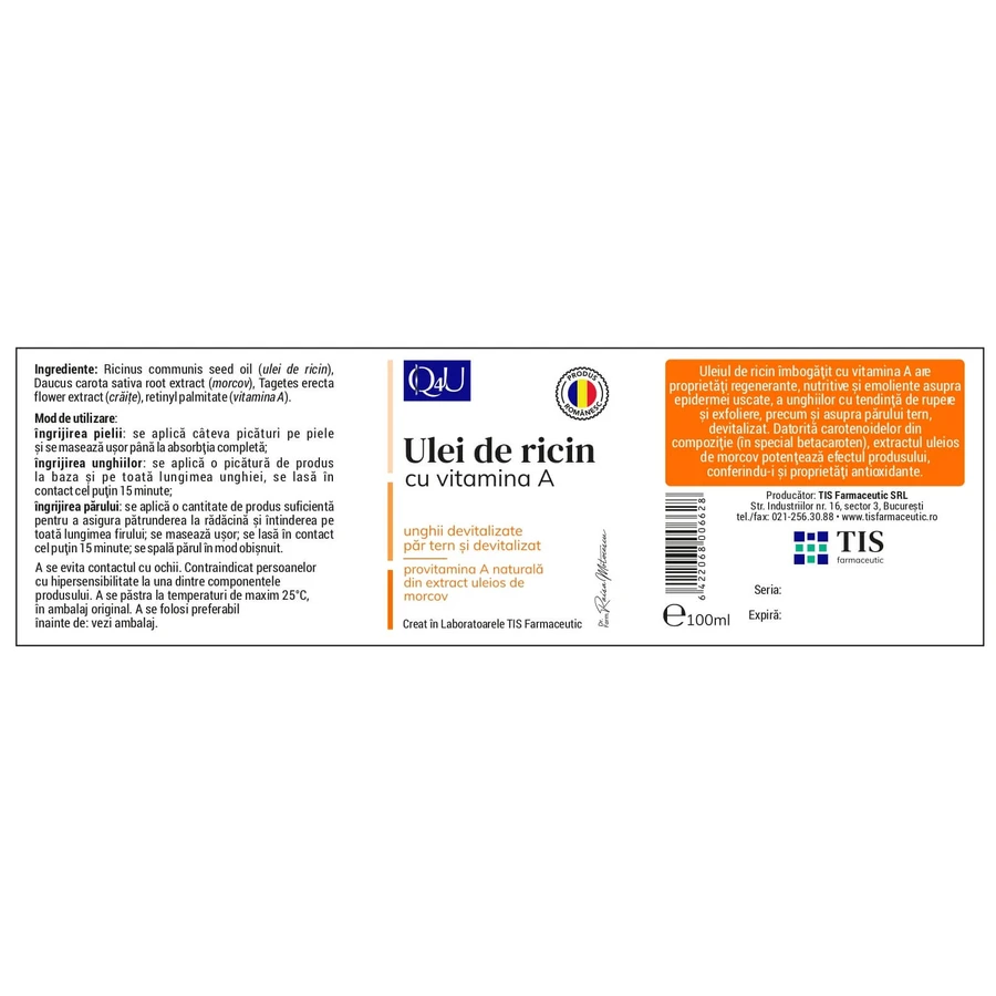 Ricinusolie met vitamine A, 100 ml, Tis Farmaceutic