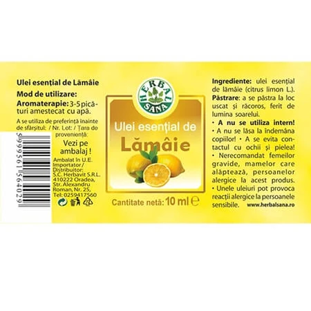 Aceite esencial de limón 100 % puro, 10 ml, Herbavit