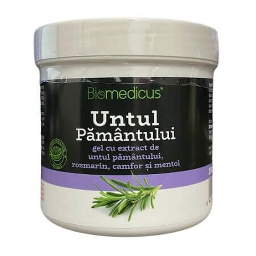 Gel de manteca de tierra con extracto de romero, alcanfor y mentol, 250 ml, Biomedicus