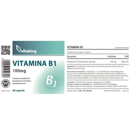Vitamin B1 100 mg, 60 Kapseln, Vitaking