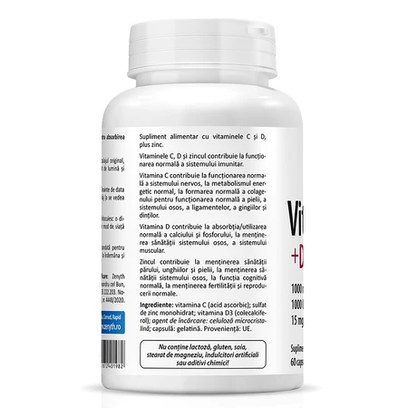 Vitamine C +D3 +Zn, 60 capsules, Zenyth