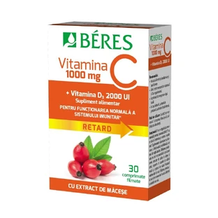 Vitamin C 1000 mg film-coated tablet RETARD + Vitamin D3 2000 IU, 30 tablets, Beres