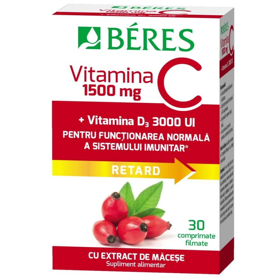 Vitamin C 1500 mg RETARD + Vitamin D3 3000 IU, 30 tablets, Beres