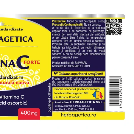 Vitamine C Forte, 400 mg, 120 capsules, Herbagetica