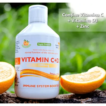 Vitamin C Liquid 1000 Mg + Vitamin D3 + Zinc, 500ml, Swedish Nutra