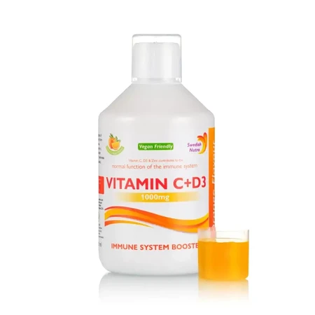 Vitamin C Liquid 1000 Mg + Vitamin D3 + Zinc, 500ml, Swedish Nutra