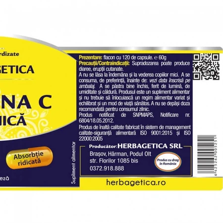 Biologische vitamine C, 120 capsules, Herbagetica