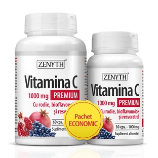 Premium Vitamin C with pomegranate, bioflavonoids and resveratrol 1000 mg, 60 + 30 capsules, Zenyth