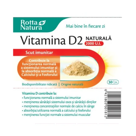 Natural Vitamin D2 2000 IU, 30 capsules, Rotta Natura