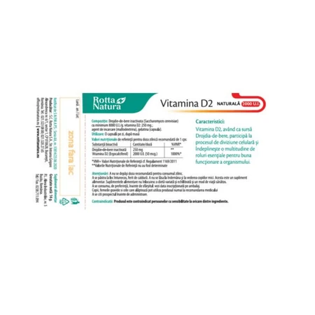 Natural Vitamin D2 2000 IU, 30 capsules, Rotta Natura