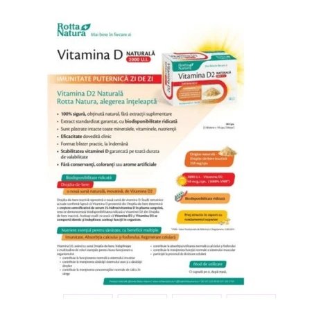 Natural Vitamin D2 2000 IU, 30 capsules, Rotta Natura
