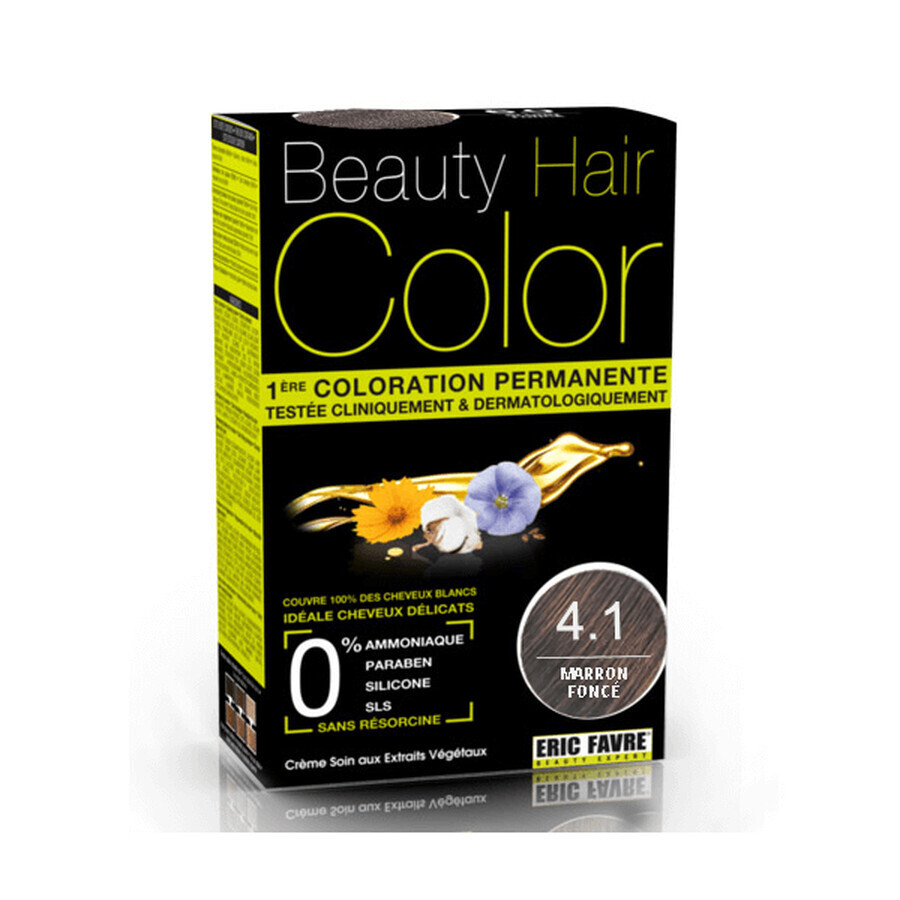 Tinte con extractos de plantas y algodón Castaño Oscuro, tono 4.1, 160 ml, Beauty Hair Color