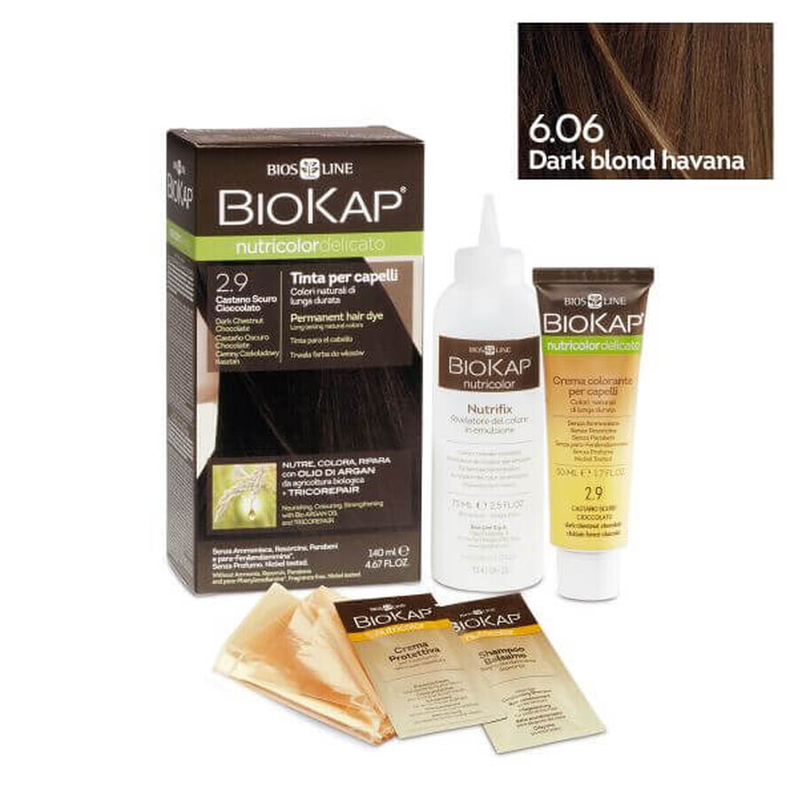 Tinte permanente Nutricolor Delicato, Nunața Rubio Oscuro Habana 6.06, 140 ml, Biokap