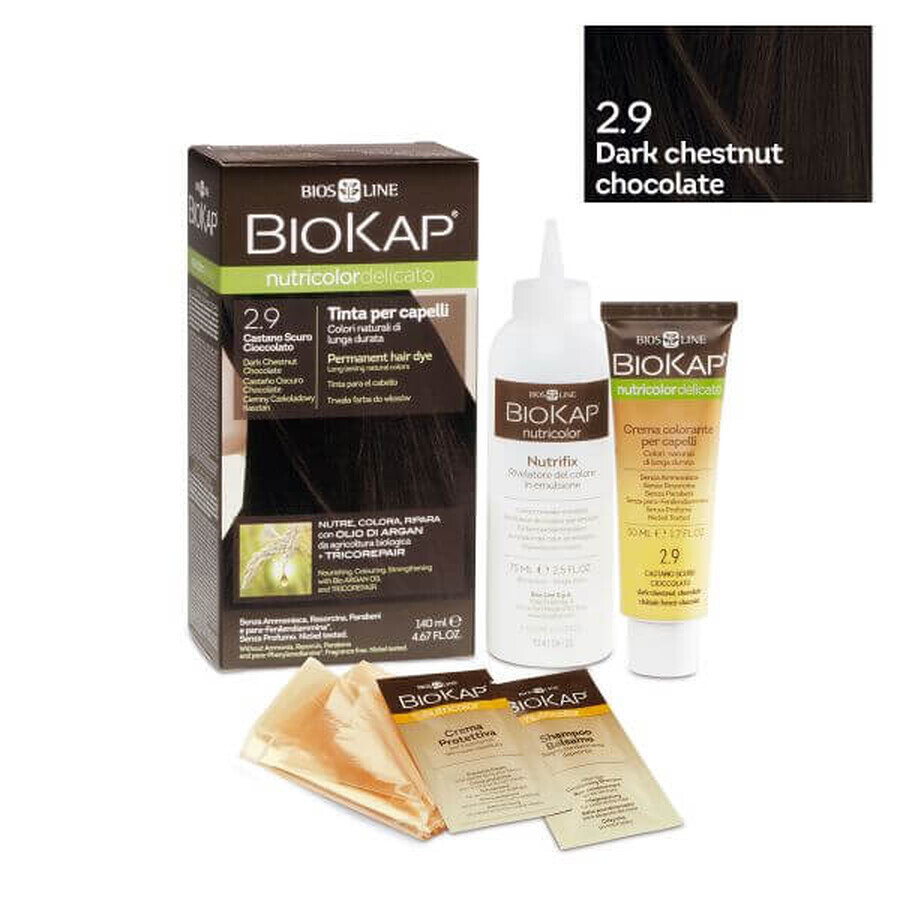 Tinte permanente Nutricolor Delicato, Chocolate castaño oscuro 2.9, 140 ml, Biokap