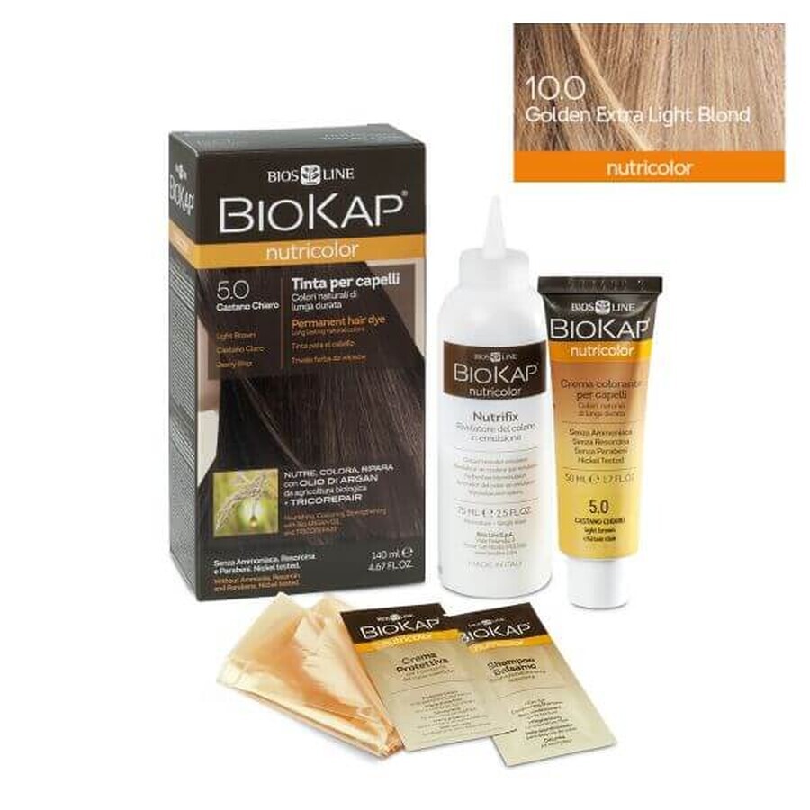 Nutricolor Permanent Haarkleuring, Goud Extra Licht Blond 10.0, 140 ml, Biokap