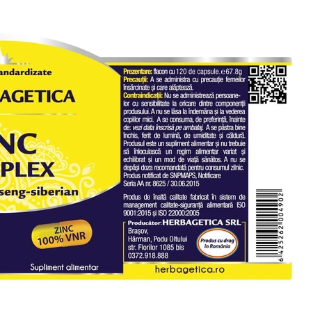 Zinc Complex, 120 cápsulas, Herbagetica