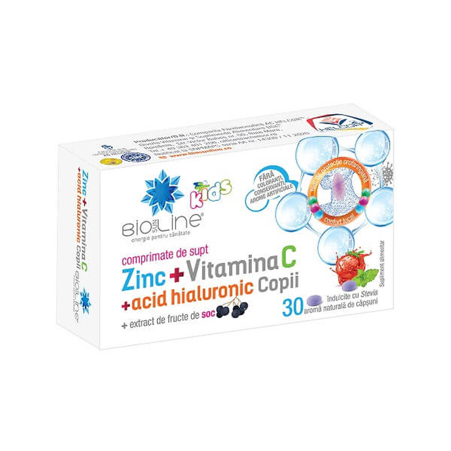 Zink mit Vitamin C und Hyaluronsäure für Kinder, 30 Lutschtabletten, Helcor