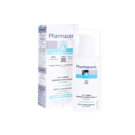 Pharmaceris A Vita-Sensilium, crema facial ligera de hidratación profunda, pieles alérgicas y sensibles SPF 20, 50 ml