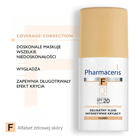 Pharmaceris F Intense Coverage mild Fluid Foundation, SPF 20 ivory, (30 ml)