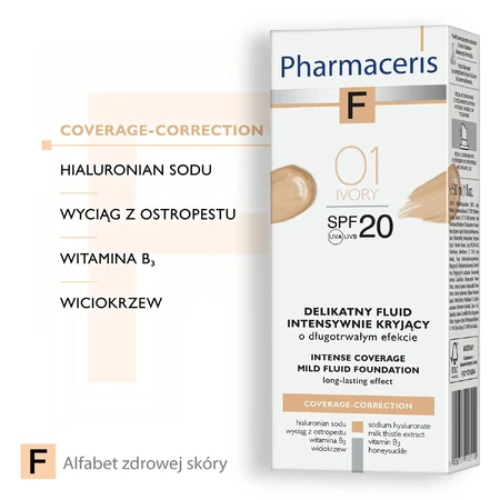 Pharmaceris F Intense Coverage mild Fluid Foundation, SPF 20 ivory, (30 ml)