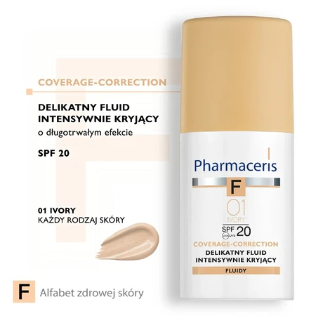 Pharmaceris F Intense Coverage mild Fluid Foundation, SPF 20 ivory, (30 ml)
