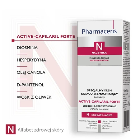 Pharmaceris N Active-Capilaril Forte, crema facial especial calmante y reforzante, 30 ml