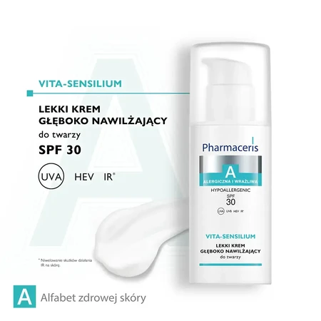 Pharmaceris A Vita-Sensilium, Crema Facial Ligera Hidratante Profunda para Pieles Alérgicas y Sensibles FPS 30, 50 ml