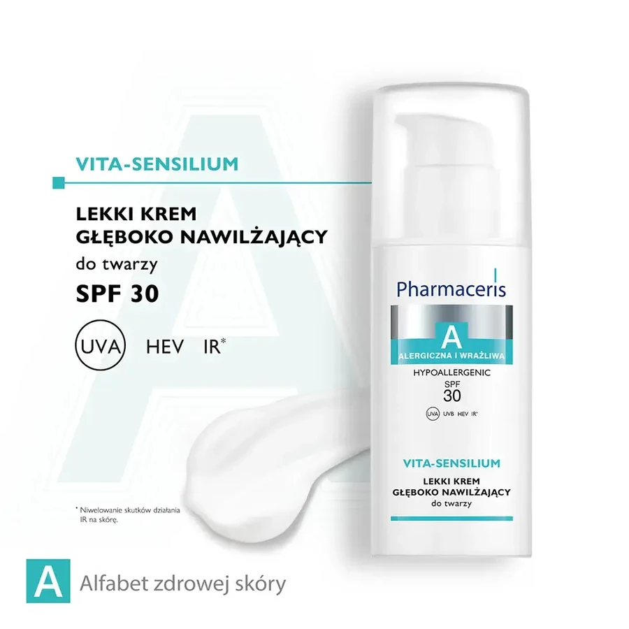 Pharmaceris A Vita-Sensilium, Crema Facial Ligera Hidratante Profunda para Pieles Alérgicas y Sensibles FPS 30, 50 ml
