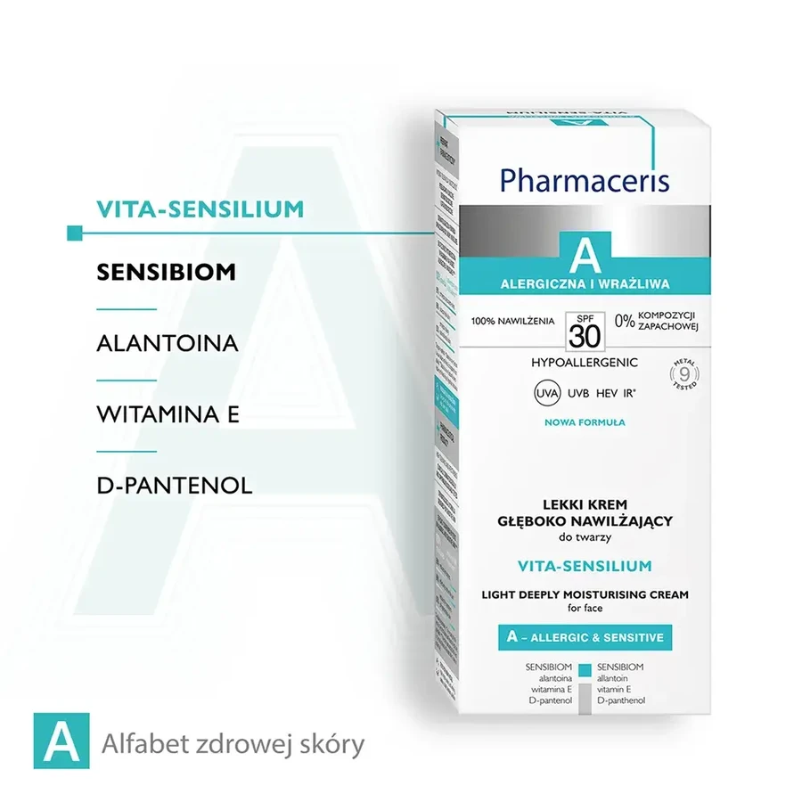 Pharmaceris A Vita-Sensilium, Crema Facial Ligera Hidratante Profunda para Pieles Alérgicas y Sensibles FPS 30, 50 ml