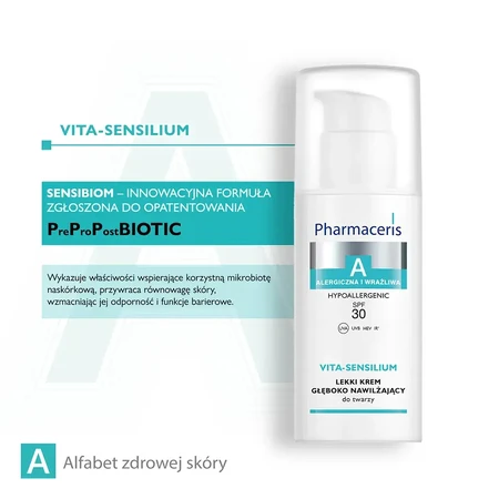 Pharmaceris A Vita-Sensilium, Crema Facial Ligera Hidratante Profunda para Pieles Alérgicas y Sensibles FPS 30, 50 ml