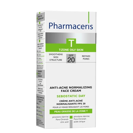 Pharmaceris T Sebostatic Día, crema facial normalizante antiacné, FPS 20, 50 ml