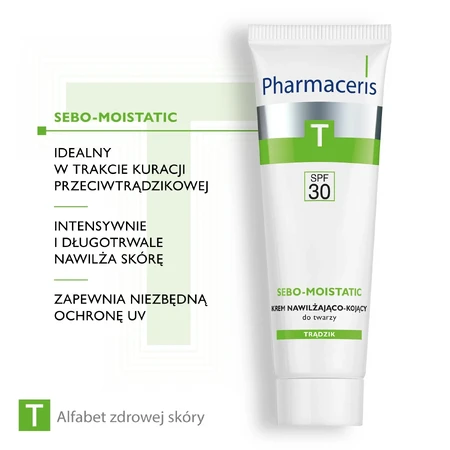 Pharmaceris T Sebo-Moistatic, hydraterende en verzachtende gezichtscrème, SPF 30, 50 ml