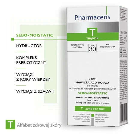 Pharmaceris T Sebo-Moistatic, hydraterende en verzachtende gezichtscrème, SPF 30, 50 ml