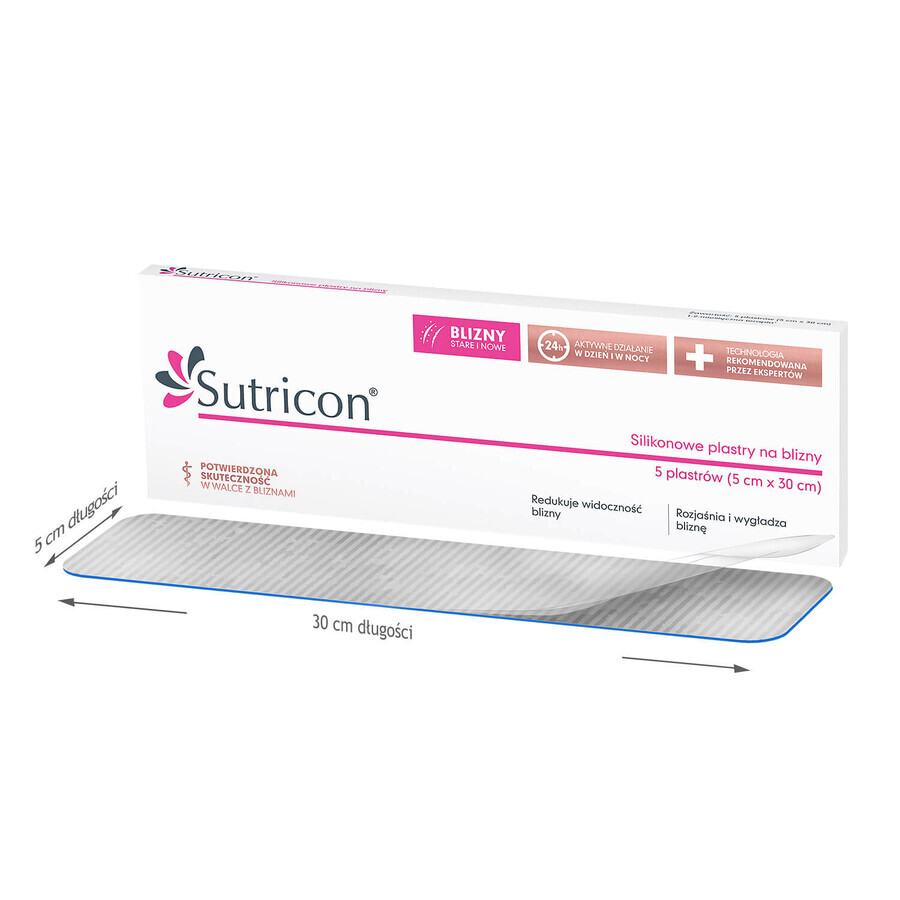 Cumpără Sutricon, plasturi de silicon pentru cicatrici 5 cm x 30 cm, 5 bucăți Sutricon, plasturi de silicon pentru cicatrici 5 cm x 30 cm, 5 bucăți