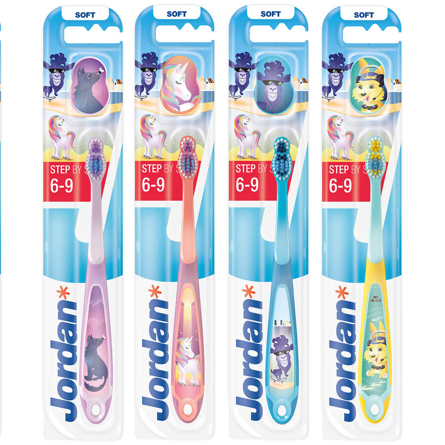 Boutique Jordan, brosse à dents pour enfants, Step by Step 6-9 ans, souple, 1 pièce Jordan, brosse à dents pour enfants, Step by Step 6-9 ans, souple, 1 pièce