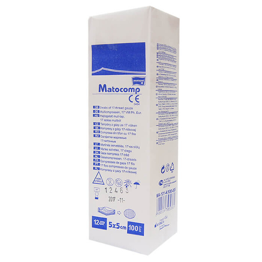Buy Matocomp Matocomp Matocomp, non-sterile gauze pads, 17 threads, 12 layers, 5 cm x 5 cm, 100 pieces Matocomp Matocomp Matocomp, non-sterile gauze pads, 17 threads, 12 layers, 5 cm x 5 cm, 100 pieces