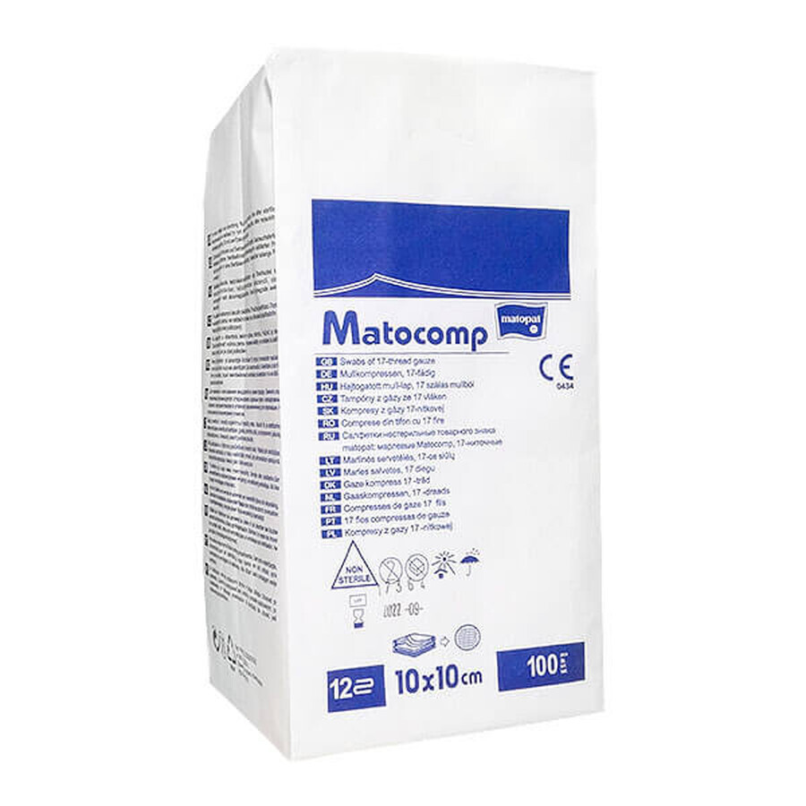 Buy Matocomp Matocomp Matocomp, non-sterile gauze pads, 17 threads, 12 layers, 10 cm x 10 cm, 100 pieces Matocomp Matocomp Matocomp, non-sterile gauze pads, 17 threads, 12 layers, 10 cm x 10 cm, 100 pieces